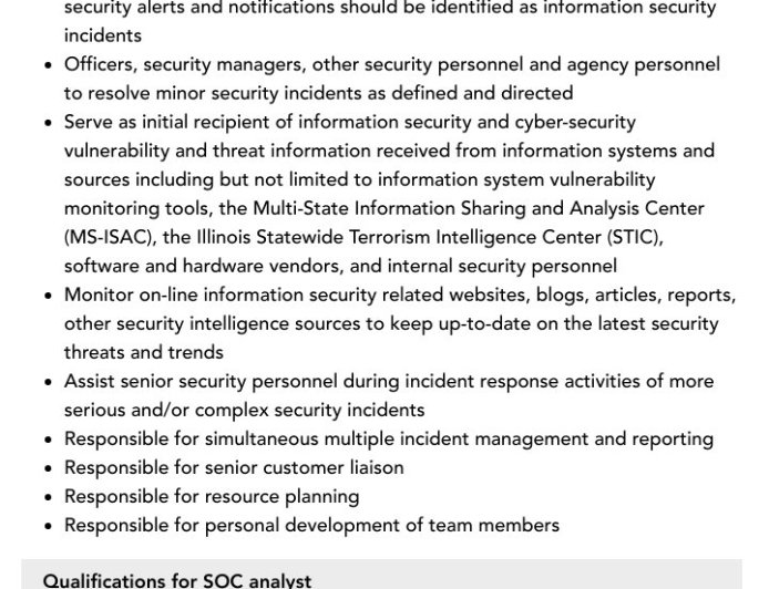 الوصف الوظيفي لمحلل SOC